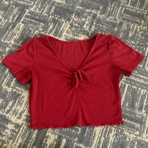 Women's Red V-Neck Tie Front Top